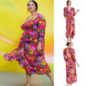 RIXO x Target Pink Cascade Ruffle Floral Midi Dress Open Back NEW Size 24W/26W